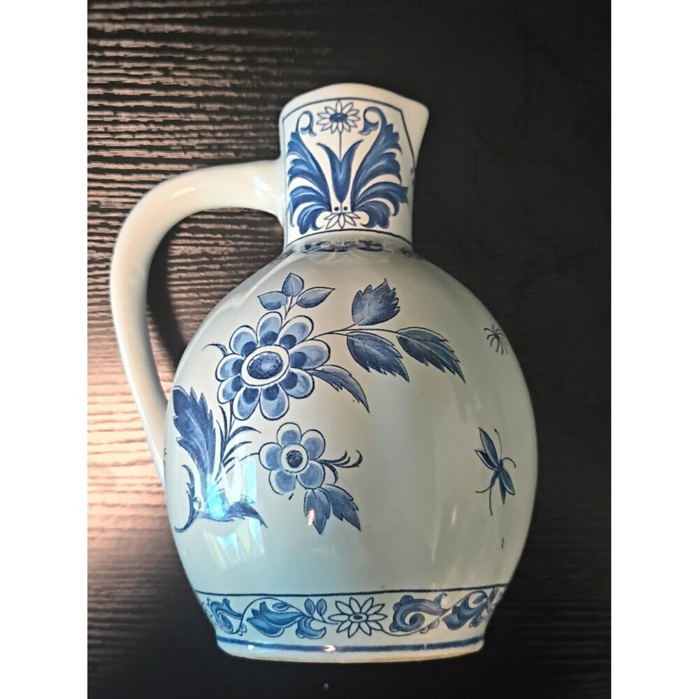 Vintage Dumler Breiden West Germany Pottery Pitcher Jug Blue White Floral 0.7L